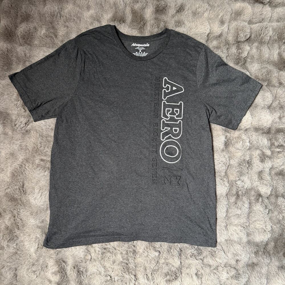 Aeropostale Vertical Aero New York Logo Graphic Tee Embossed Heather Gray XXL